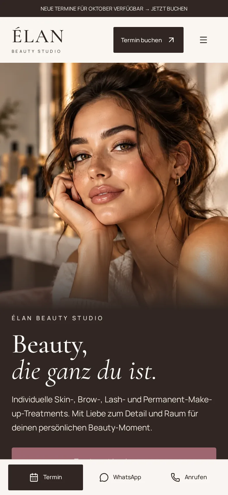 Musterprojekt ÉLAN Beauty Studio – Startseite auf dem Smartphone