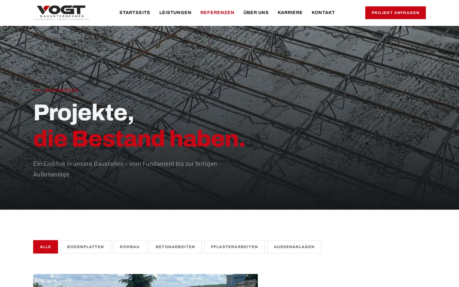 Referenzbereich von Vogt Bauunternehmen mit Filter nach Gewerken