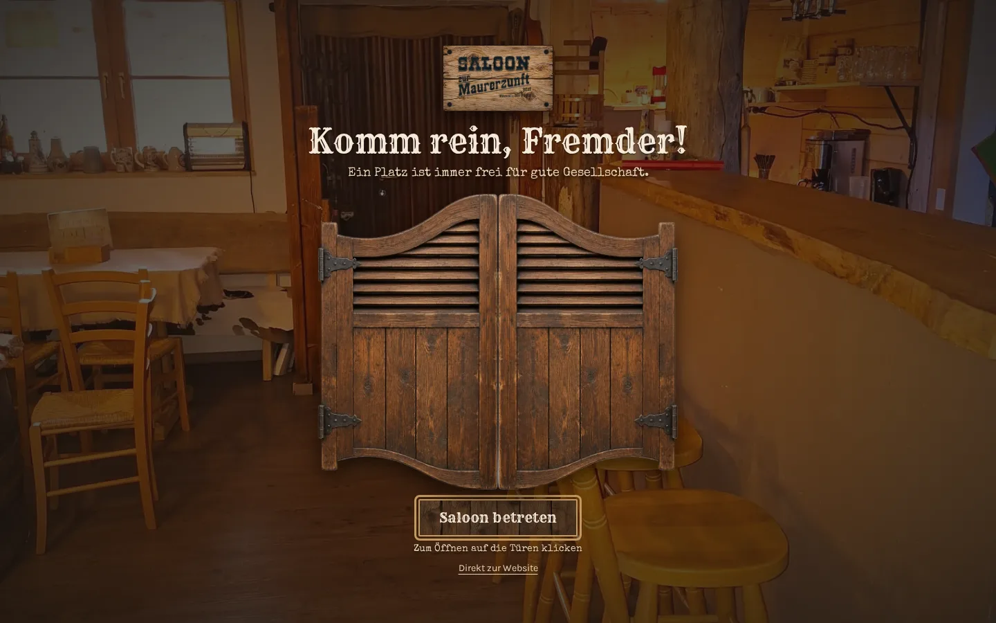Interaktiver Saloon-Eingang mit Western-Flügeltüren auf zur-maurerzunft.de