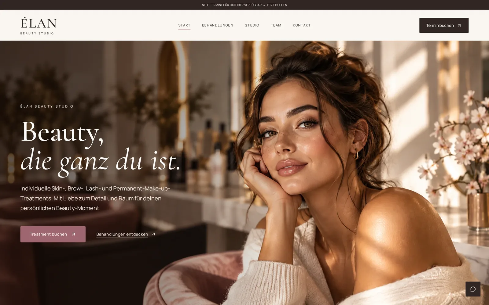 Musterprojekt ÉLAN Beauty Studio – Startseite am Desktop