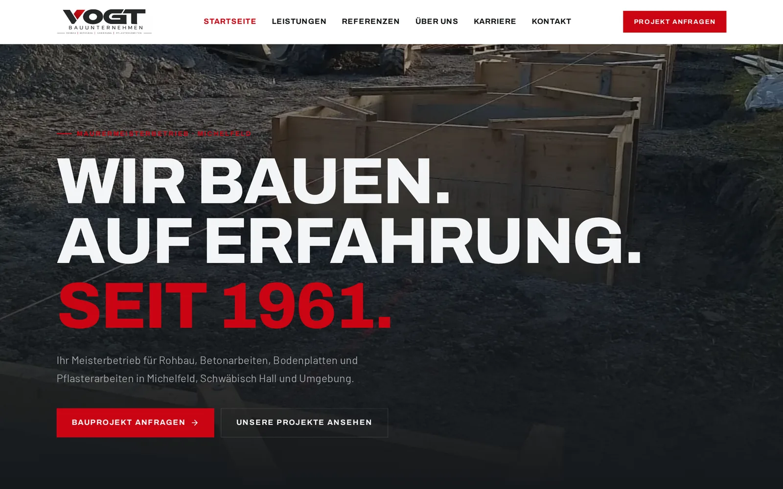 Startseite der Website von Vogt Bauunternehmen