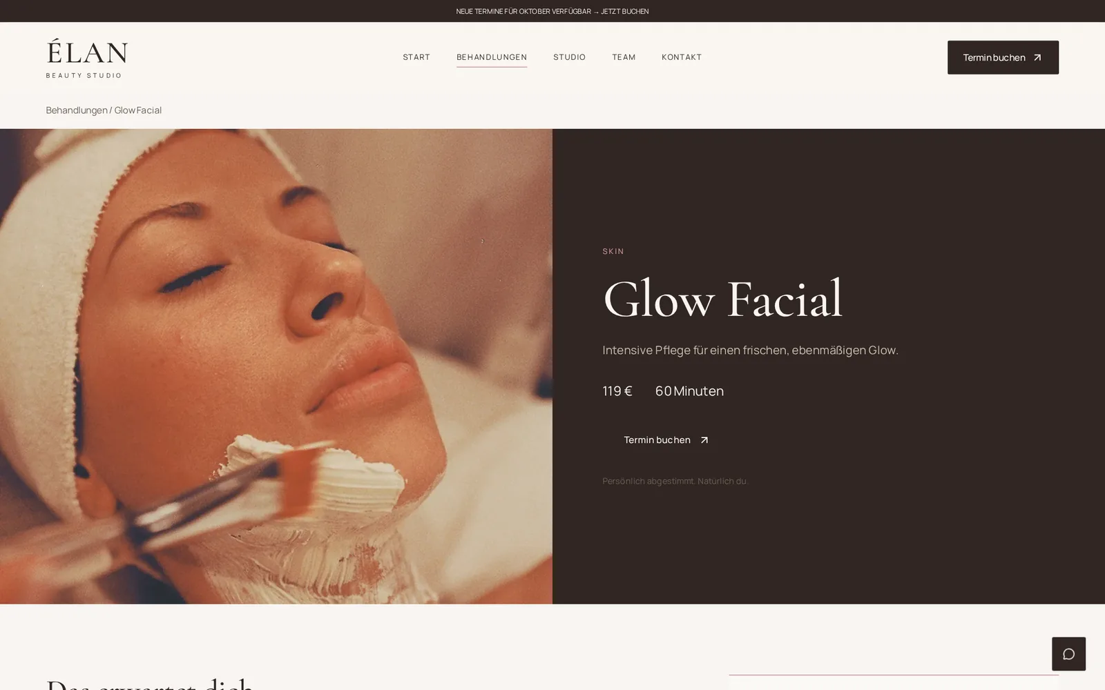 Musterprojekt Beauty Studio – Treatment-Detailseite
