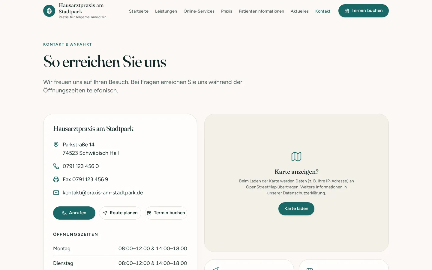 Musterprojekt Hausarztpraxis – Kontakt und Anfahrt