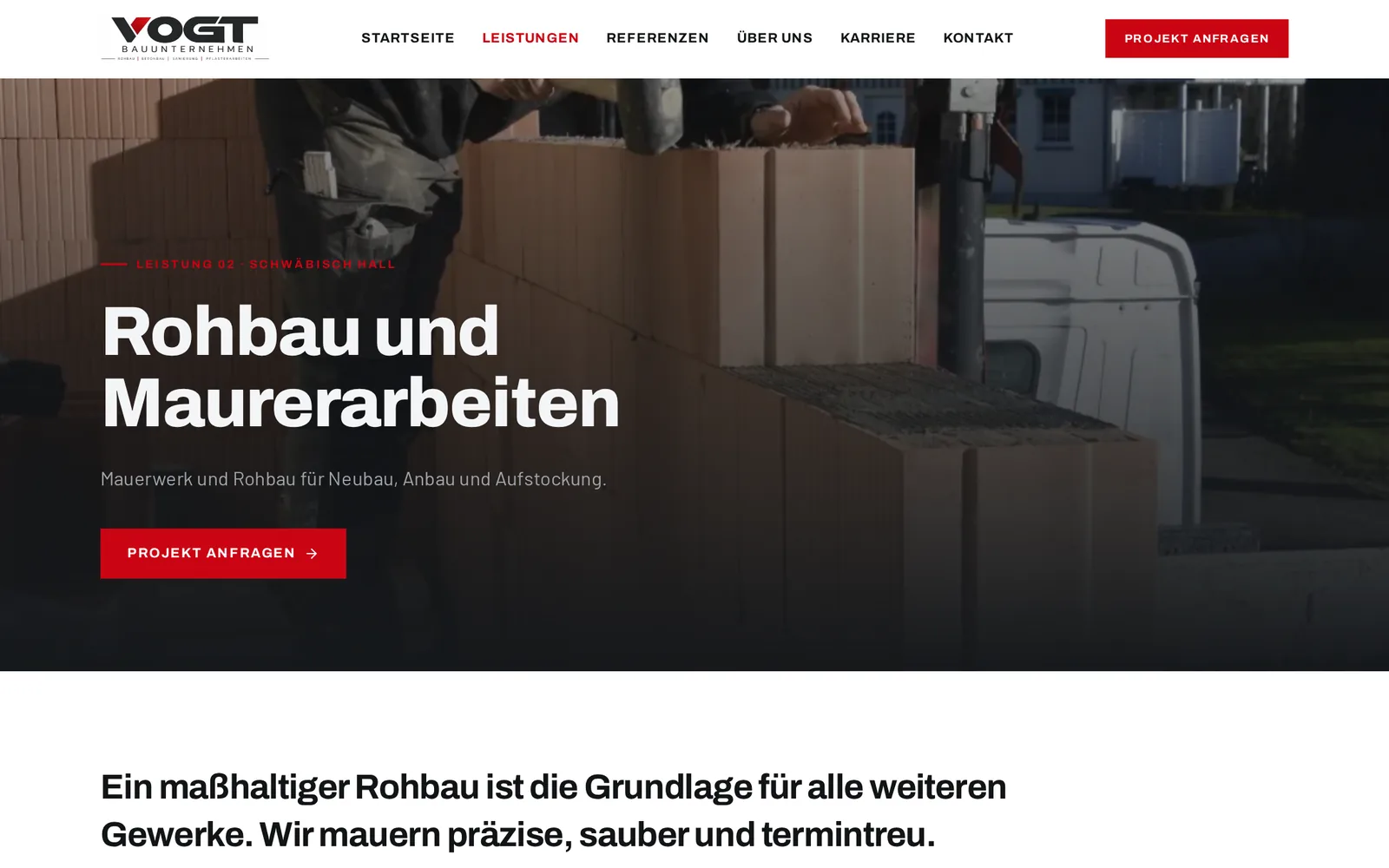 Leistungsseite Rohbau und Maurerarbeiten von Vogt Bauunternehmen