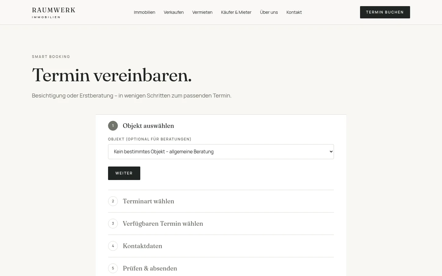 Besichtigungsterminbuchung mit Smart Booking – RAUMWERK IMMOBILIEN
