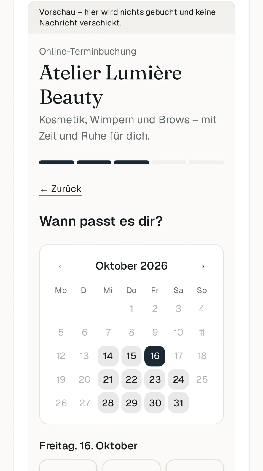 Mobile Onlinebuchung mit Datumsauswahl