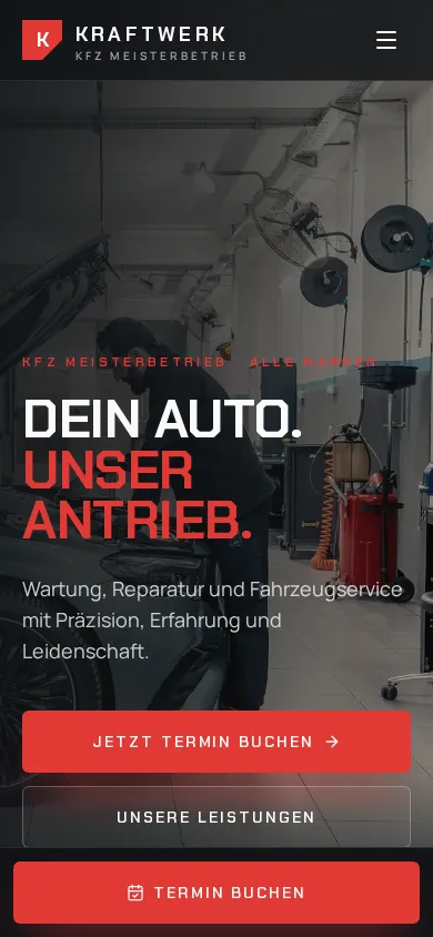 Smartphone-Ansicht der Demo-Website KRAFTWERK