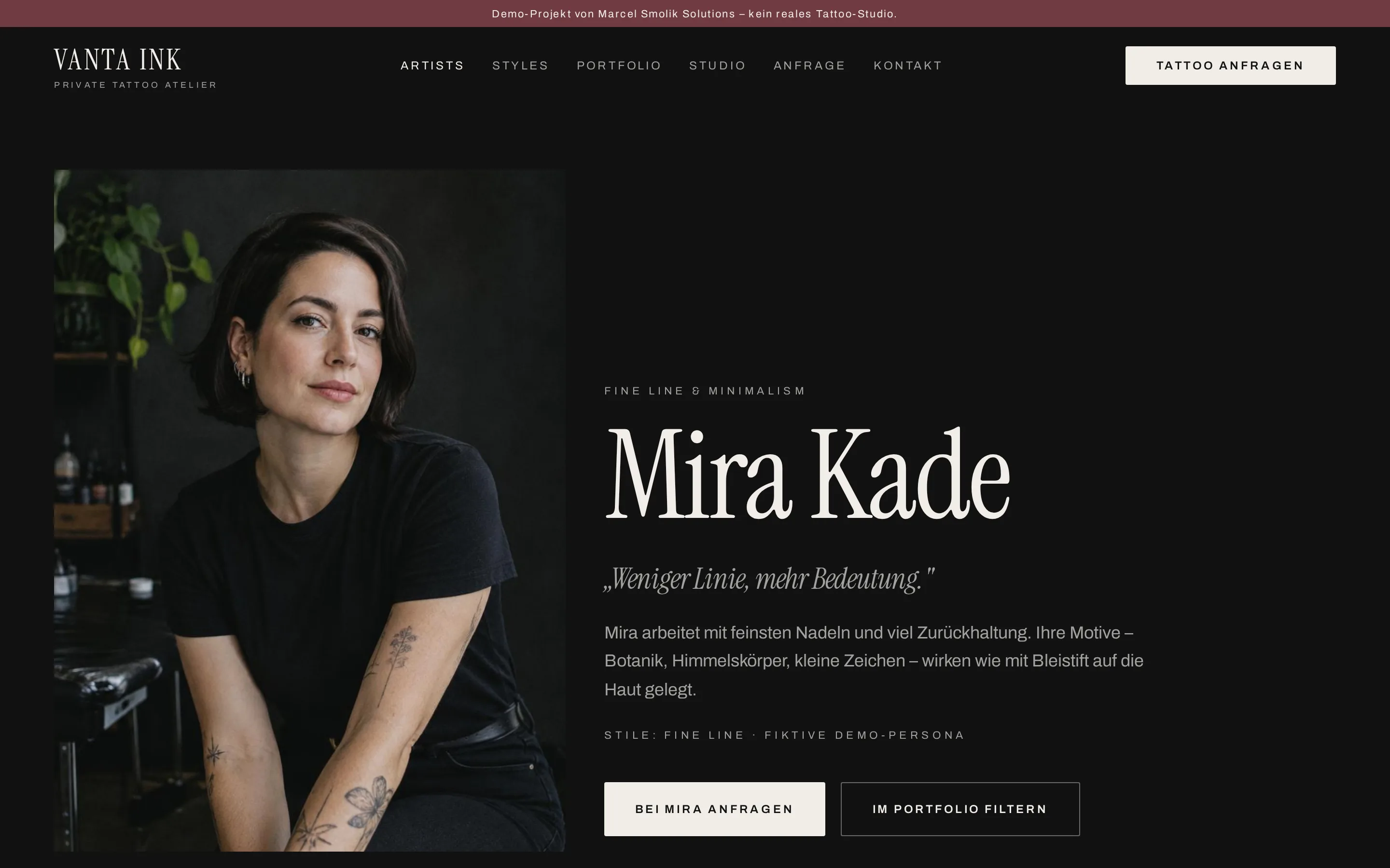 Artist-Ansicht Mira Kade der Demo VANTA INK