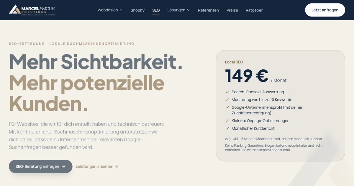 SEO-Leistungsseite von Marcel Smolik Solutions